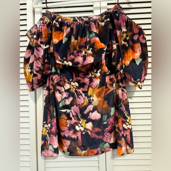 NWT MISA Anetta Painterly Libra Fleur Velvet Off the Shoulder Mini Dress - Picture 6 of 13